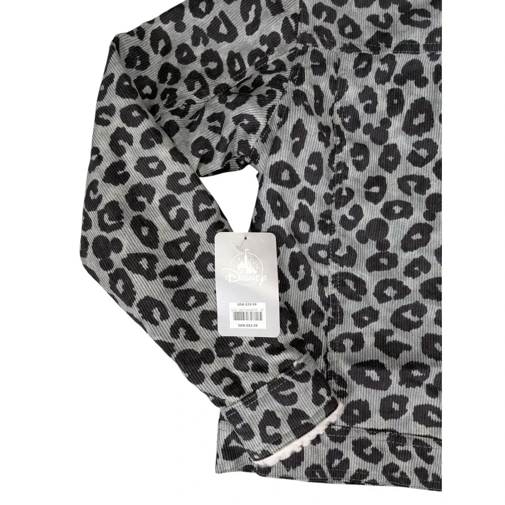 Disney Mickey Mouse Kids XS Leopard Print Corduroy Jacket Faux Shearling Collar